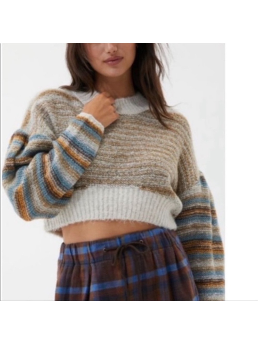 Urban Outfitters Puff Sleeve Cropped Chunky Sweater XS